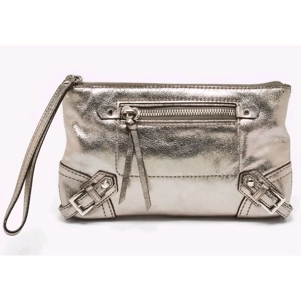 Michael Kors Metallic Grey Leather Fallon Wristlet Clutch, NWOT